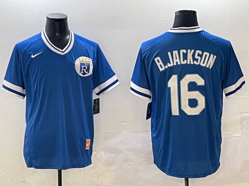 Men Kansas City Royals #16 B.Jackson Blue Throwback Game 2025 Nike MLB Jersey style 1->kansas city royals->MLB Jersey